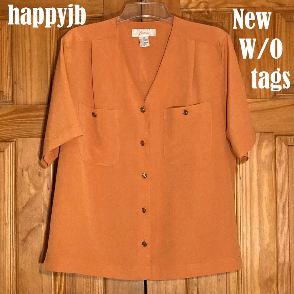NWOT Fashion Attitudes Vintage 90s Top Short Sleeve Career Blouse Orange Size 14